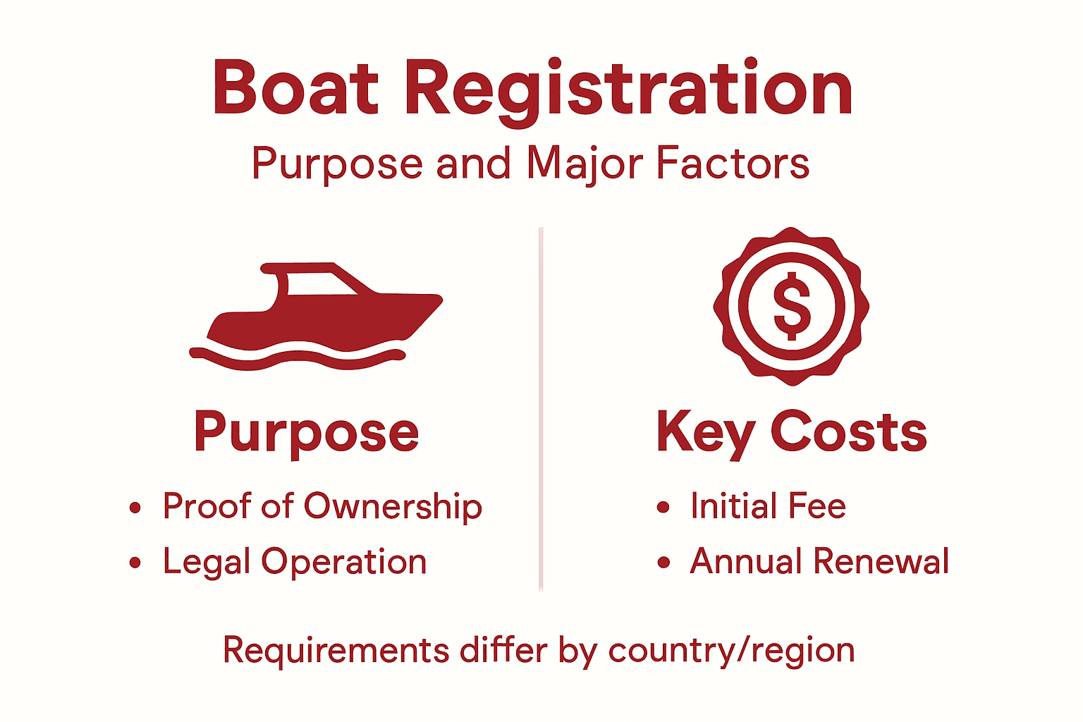 Infographic summarizing boat registration purpose and costs