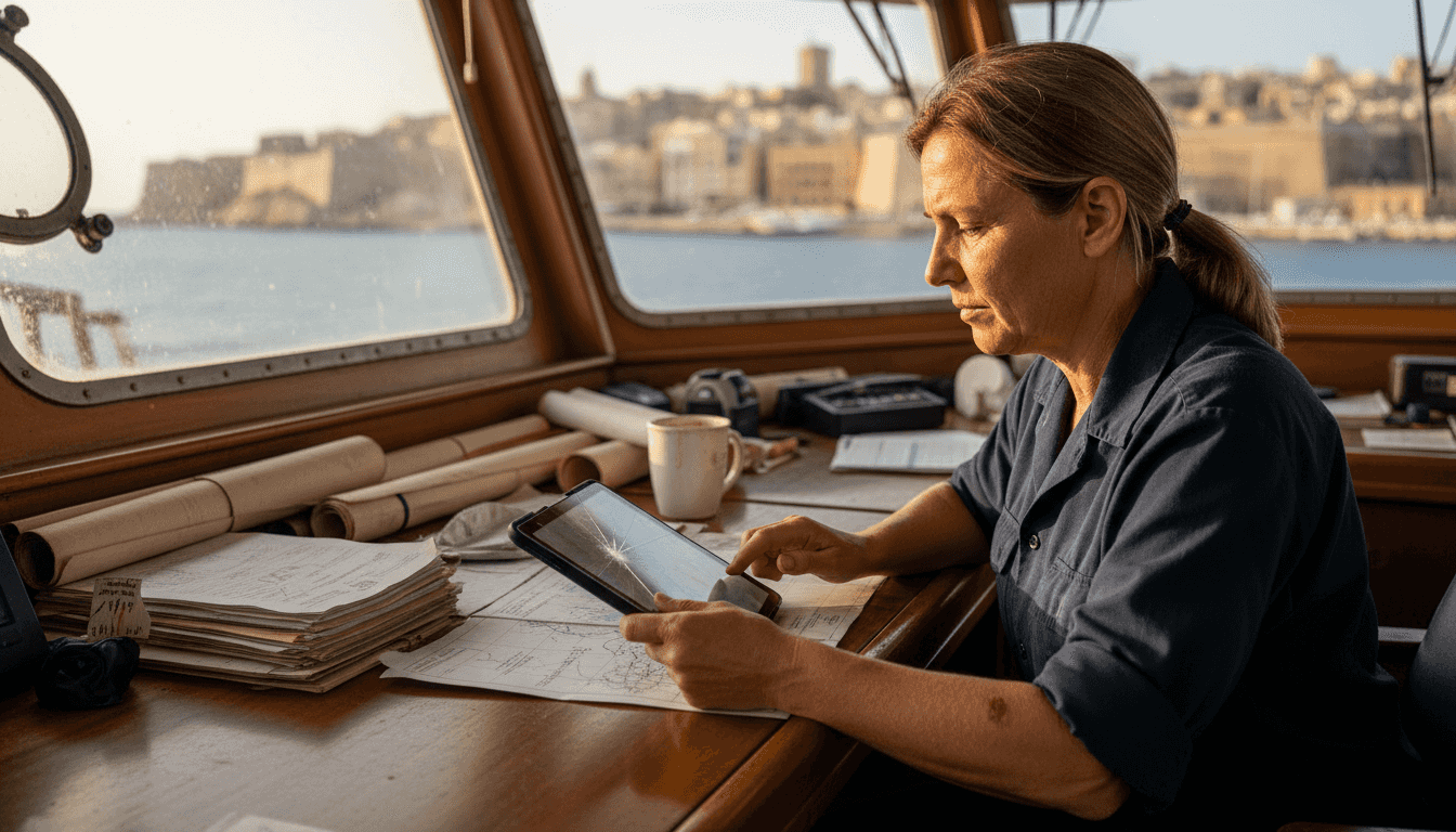 Yacht captain reviewing documents in Malta