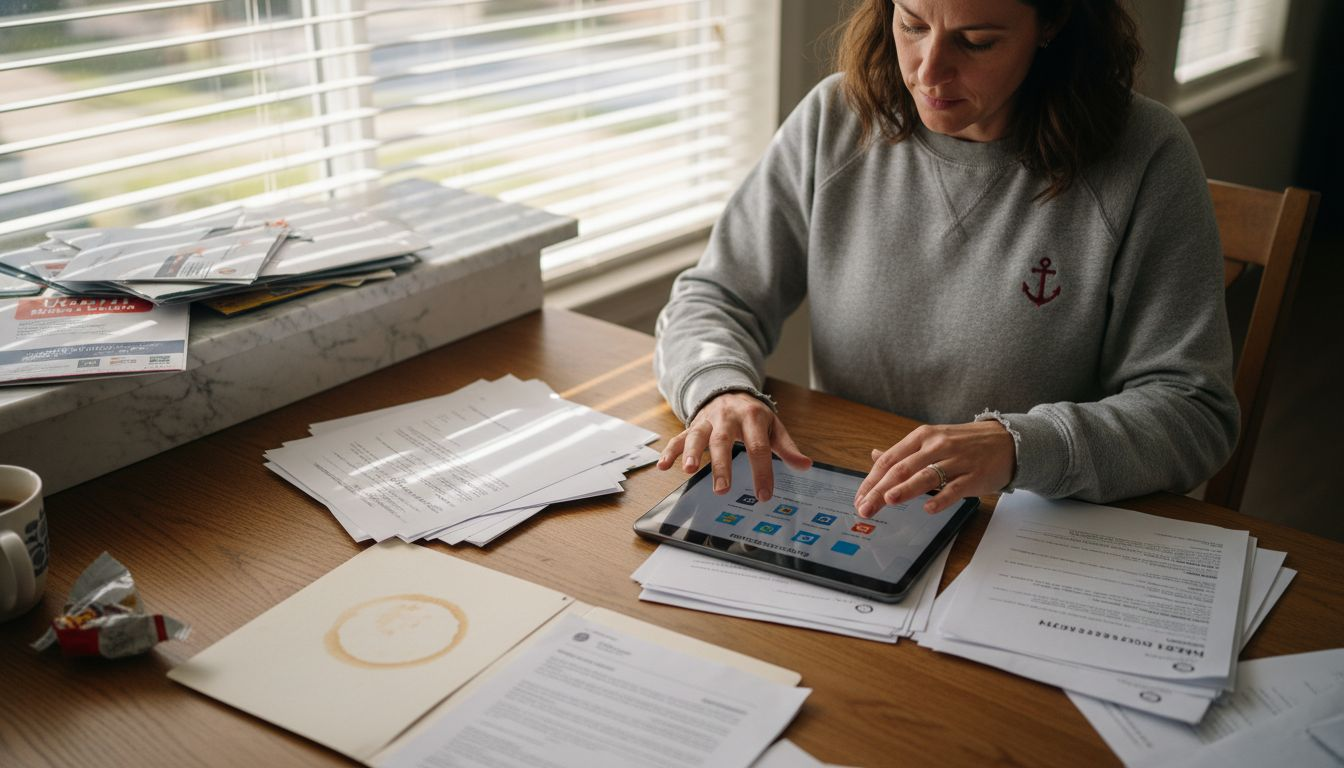 Woman organizing yacht paperwork digitally