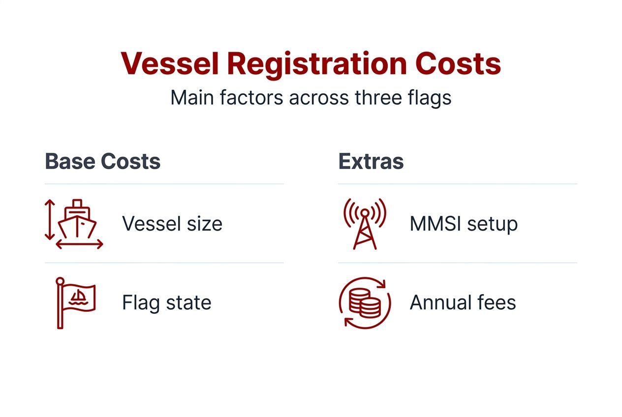 Infographic outlining main vessel registration cost factors
