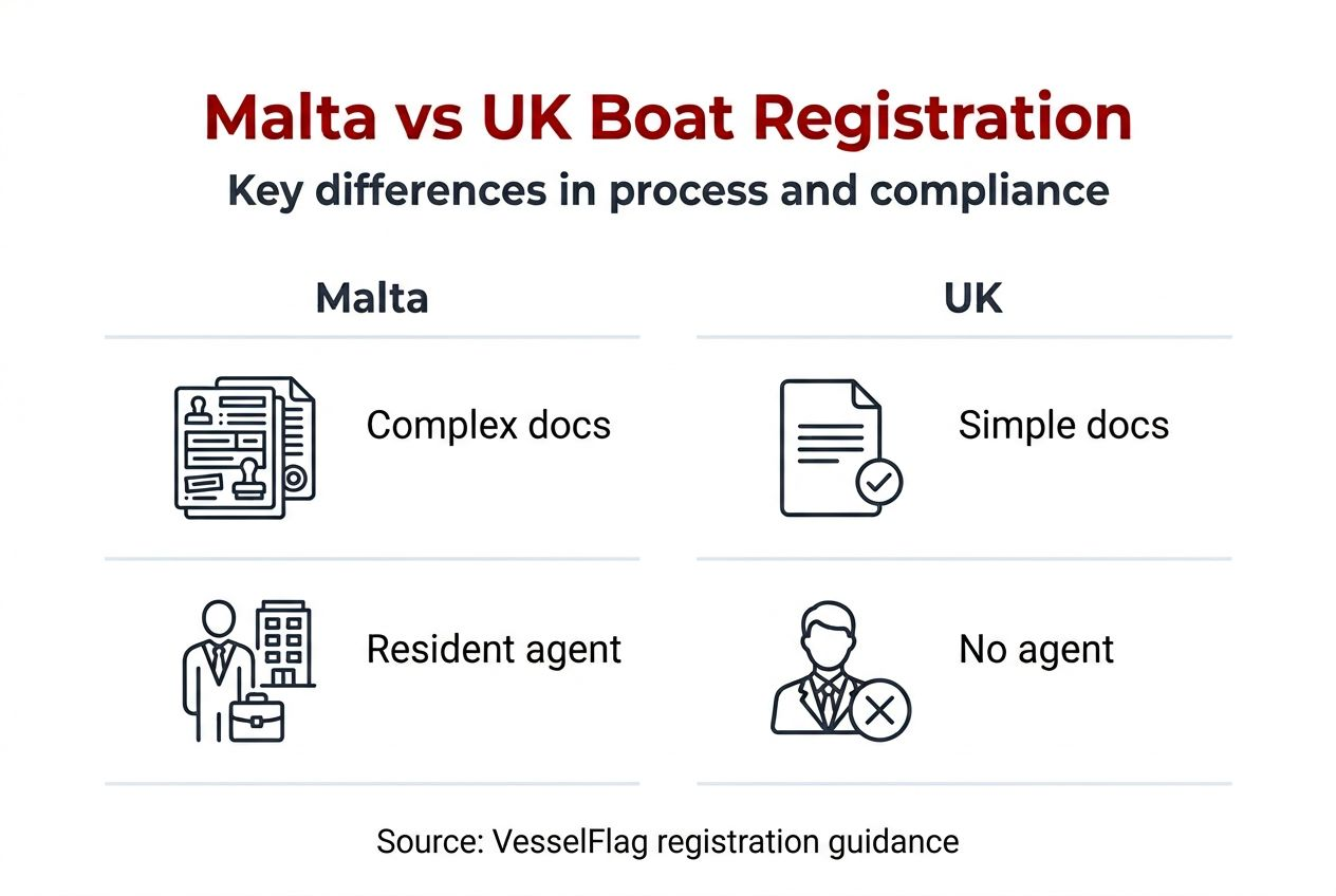 Infographic comparing Malta and UK boat registration