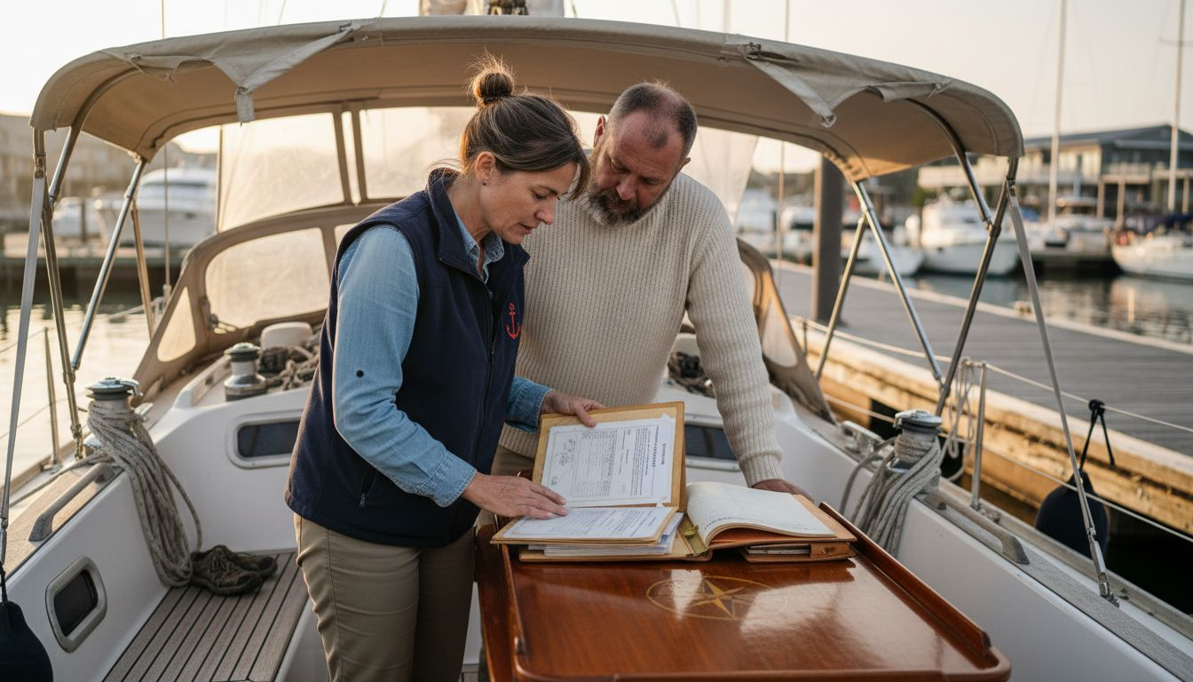 Harbor master inspecting yacht compliance documents