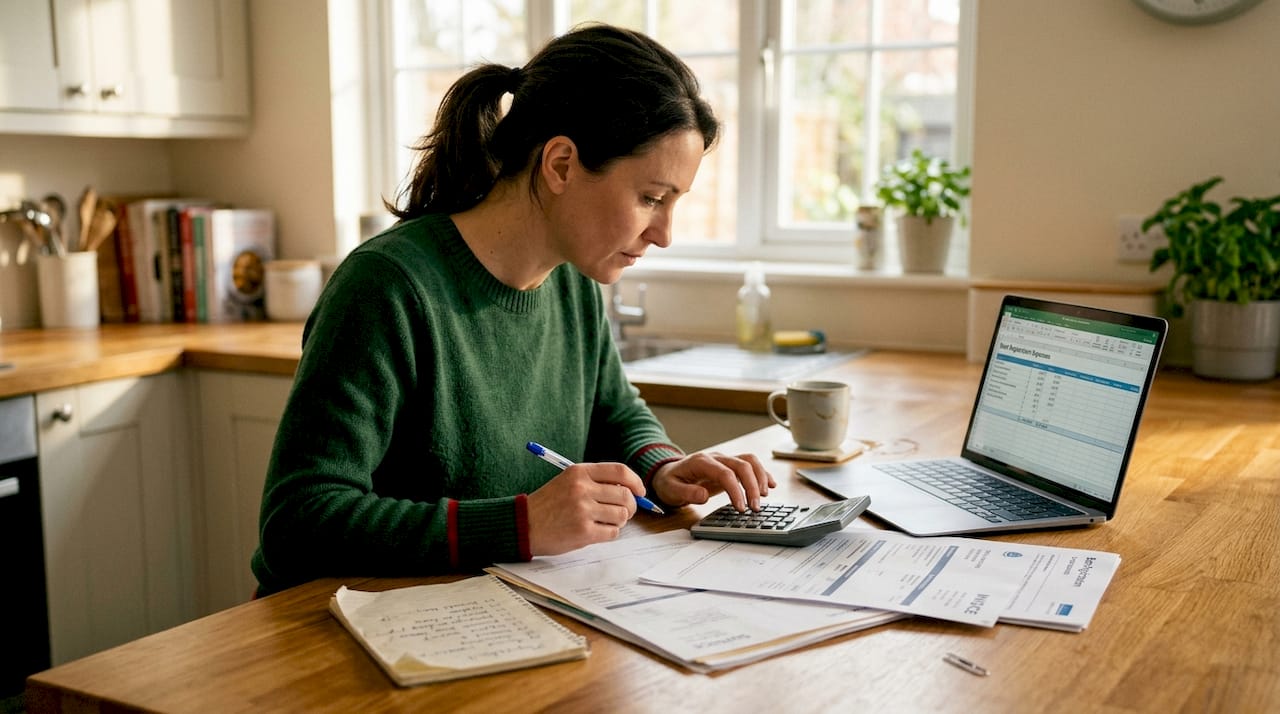 Person reviewing boat registration budget paperwork
