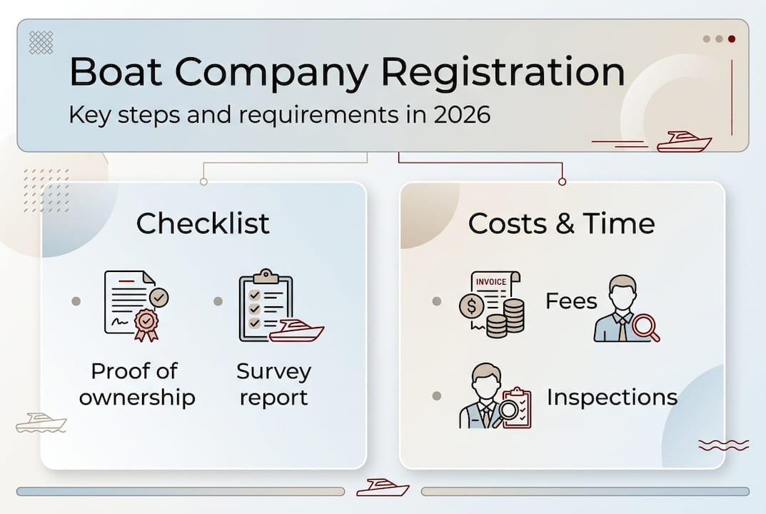 Infographic summarizing boat company registration steps