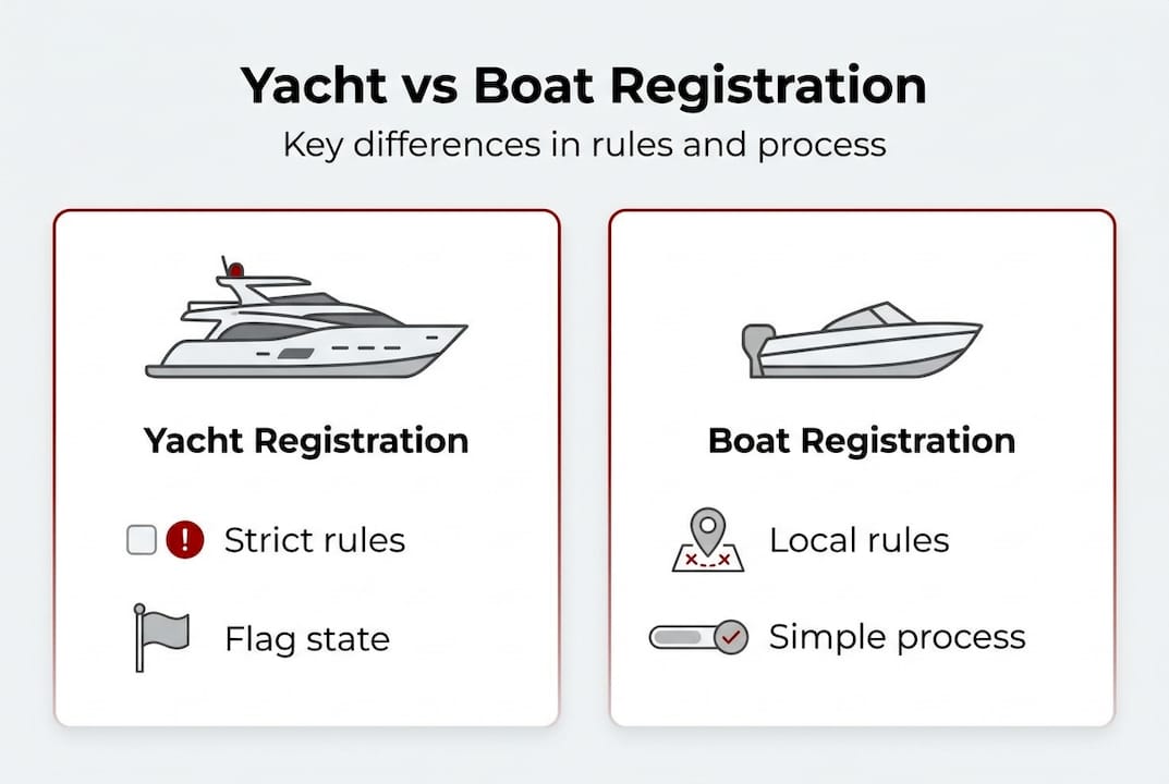 Infographic showing yacht vs boat registration