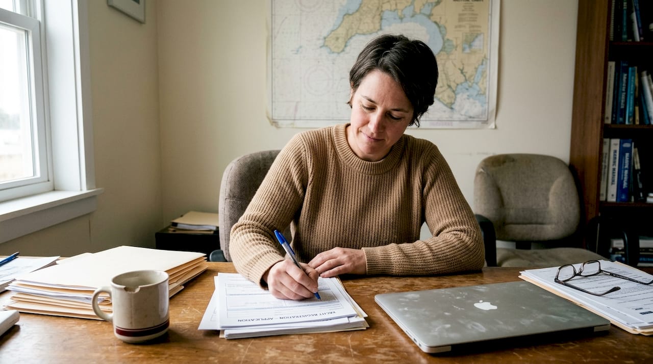 Owner handling yacht registration forms