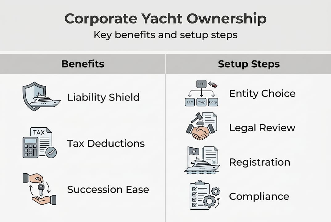 Infographic showing yacht ownership benefits and setup