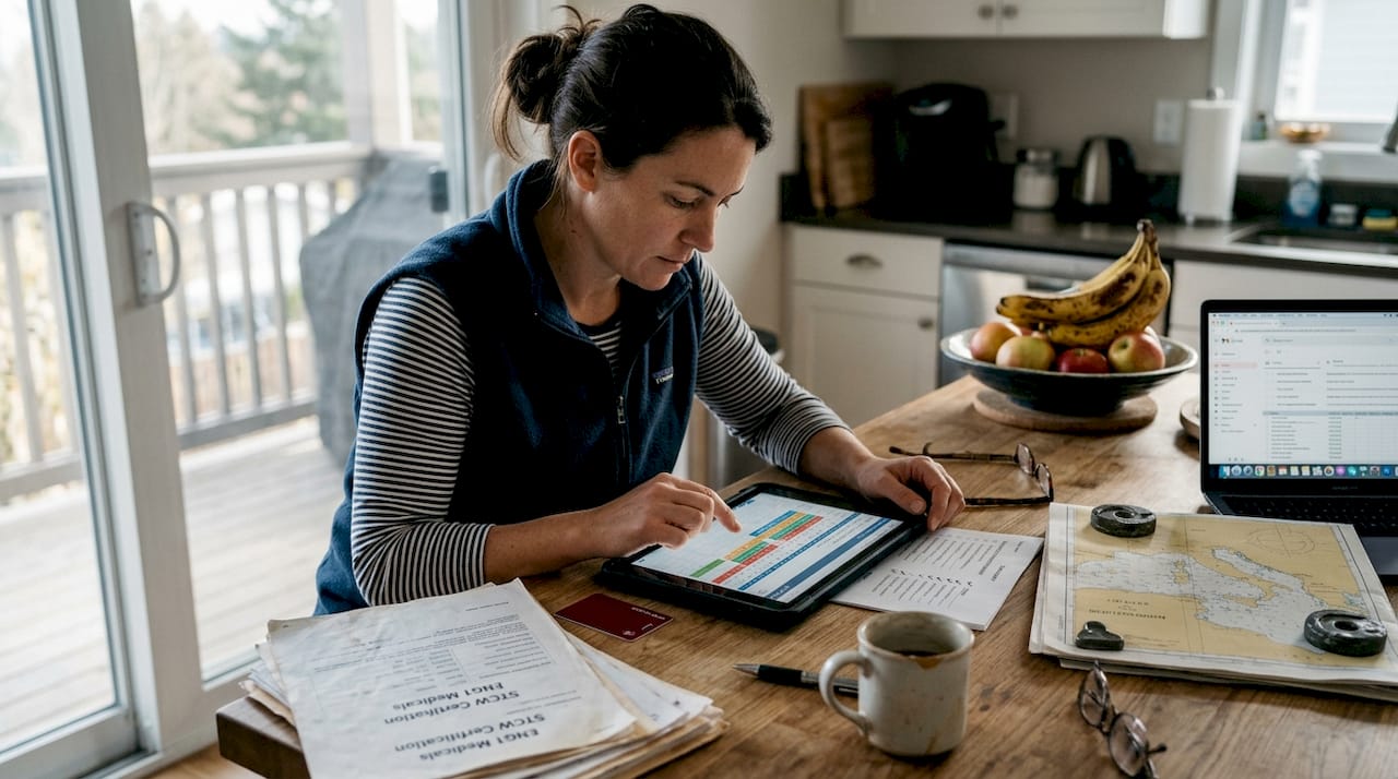 Crew member updating compliance calendar on tablet