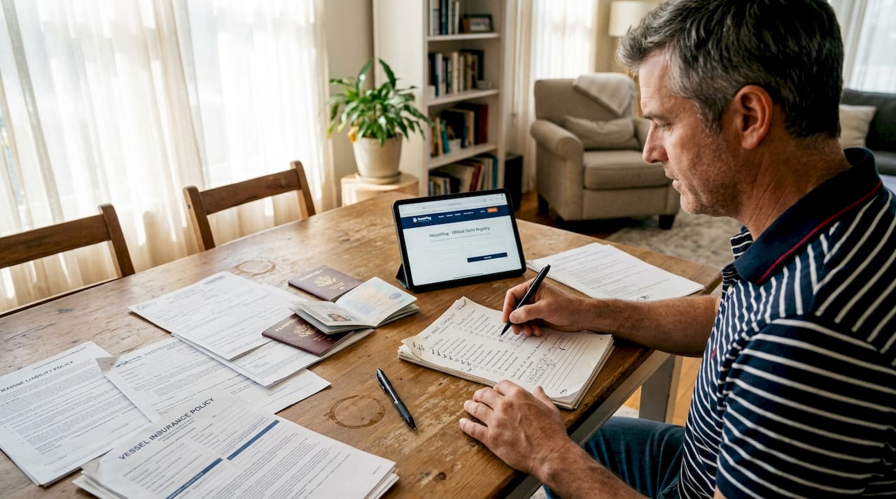 Yacht owner compiling registration documents