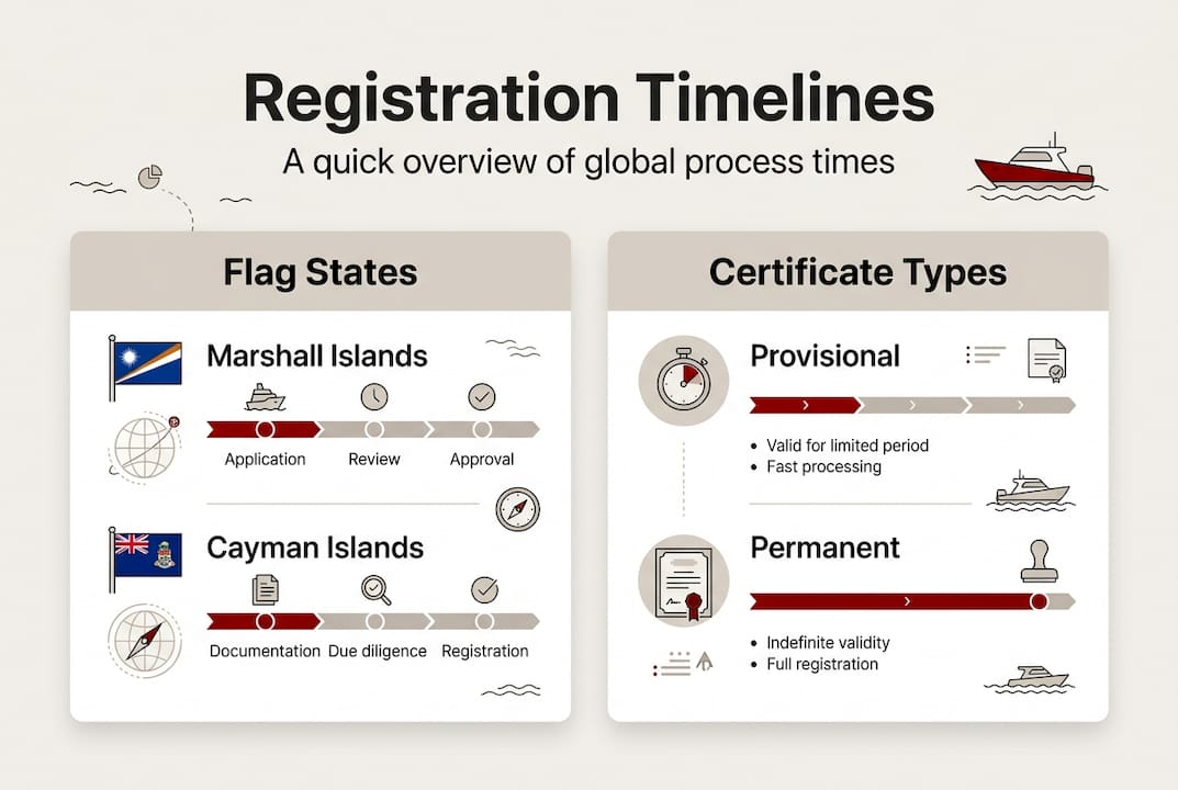Infographic of boat registration timelines and certificates