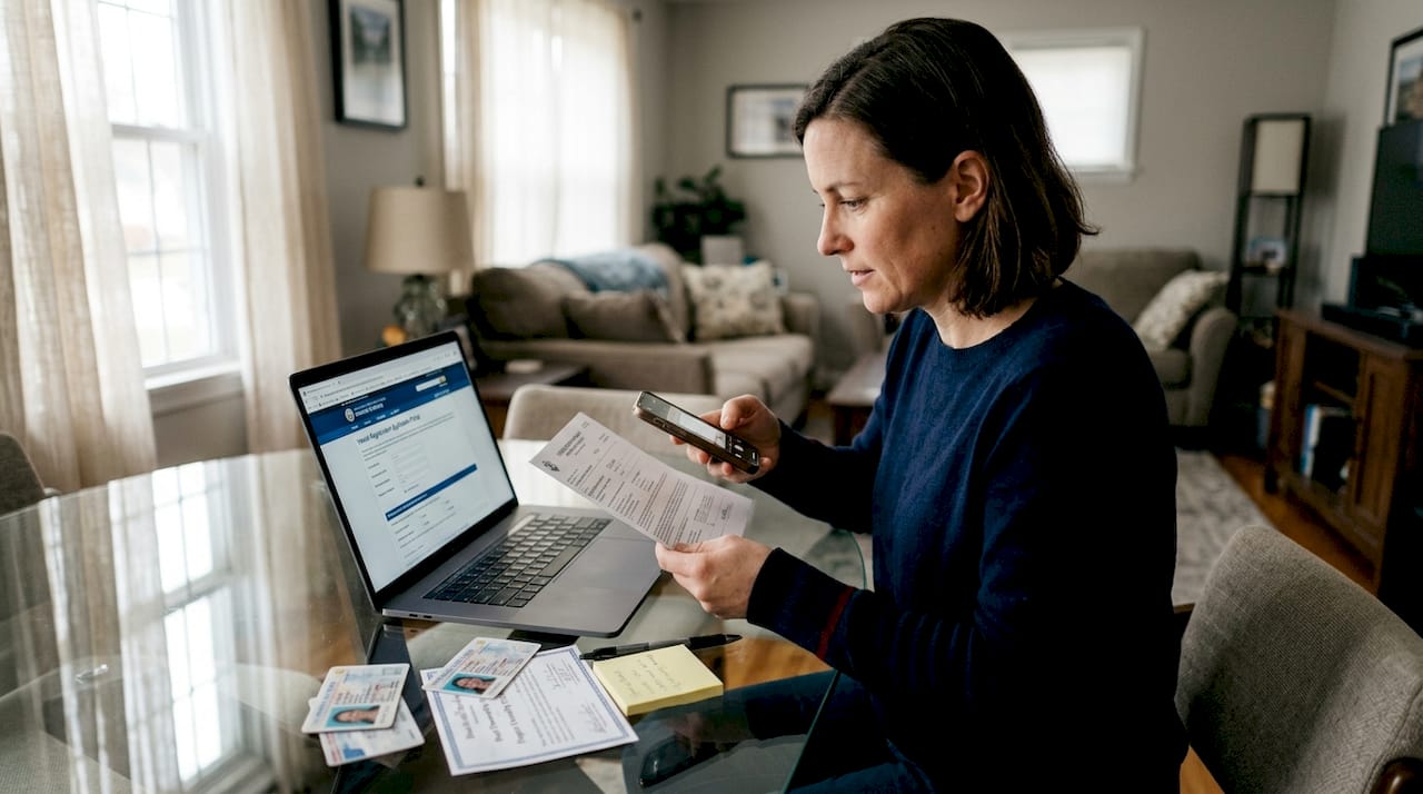 Woman scanning vessel documents for digital MMSI application