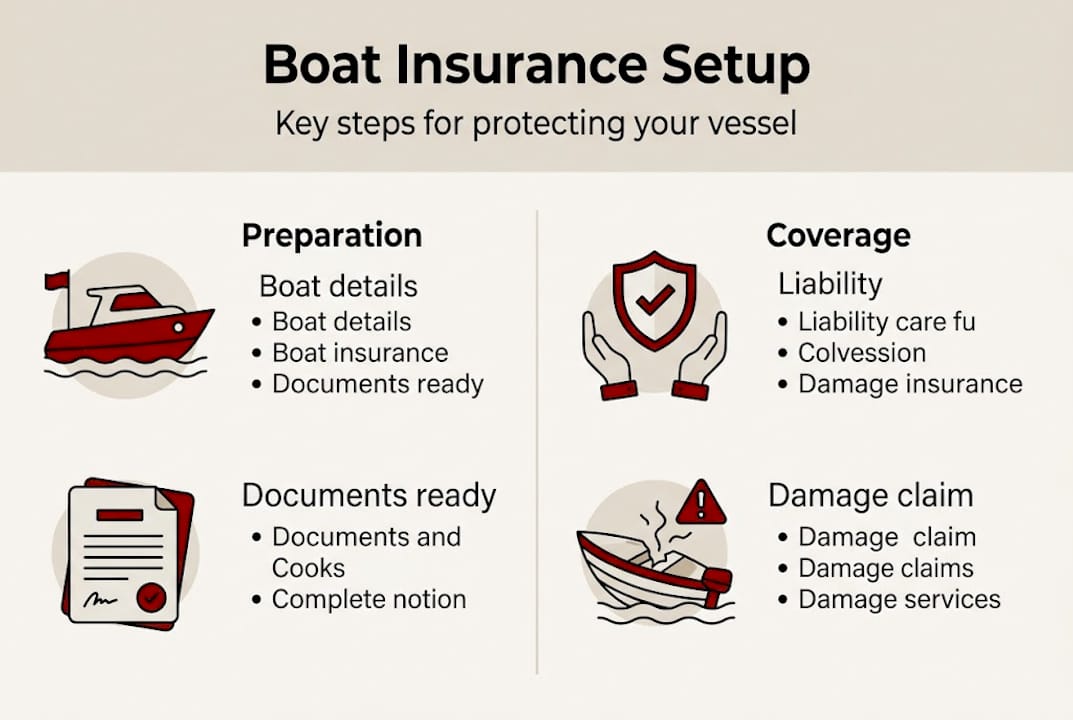 Infographic summarizing boat insurance essentials and steps