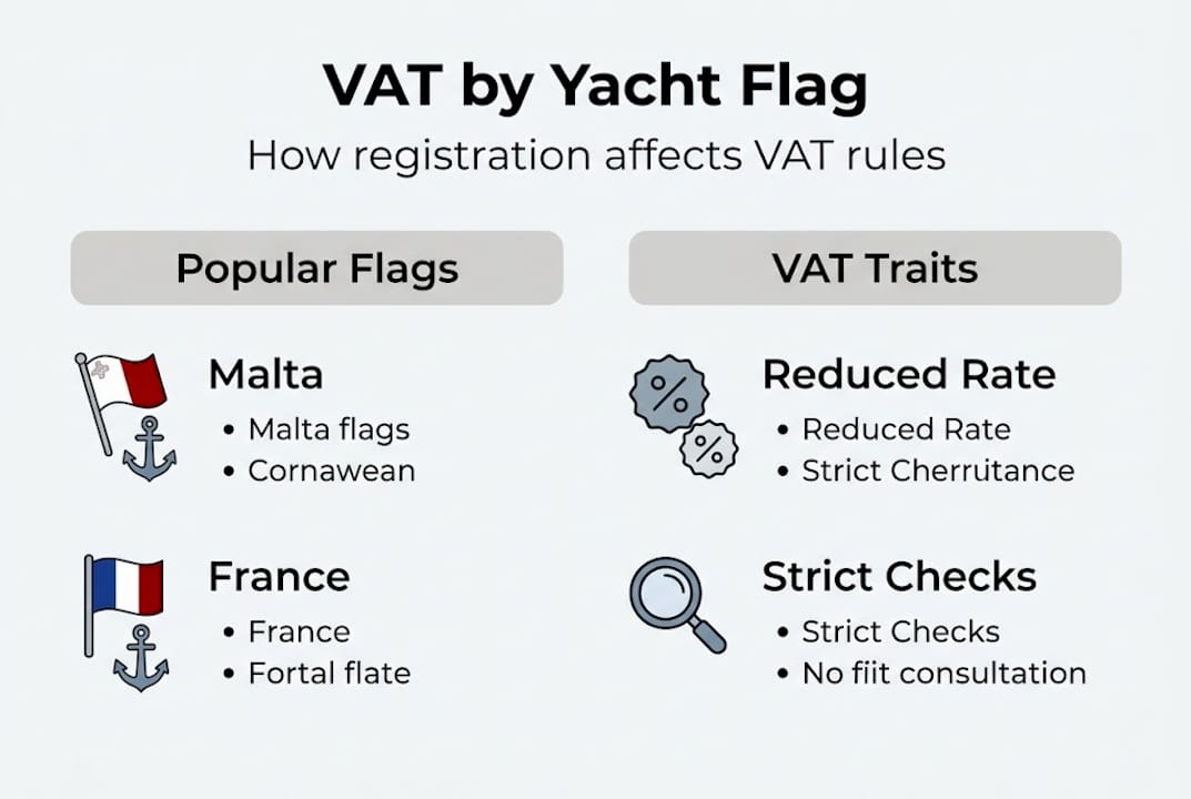 Infographic comparing VAT rules by yacht flag