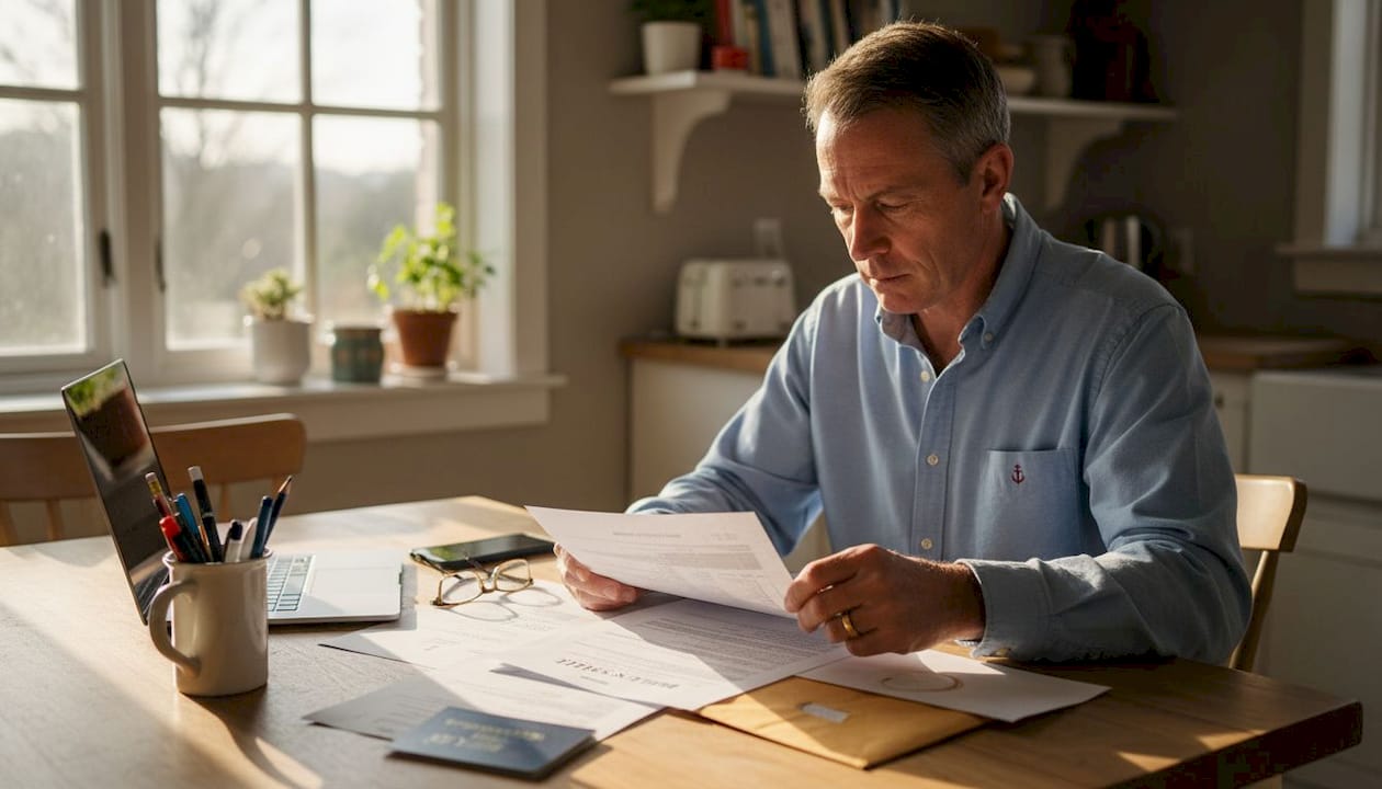 Yacht owner reviewing registration documents