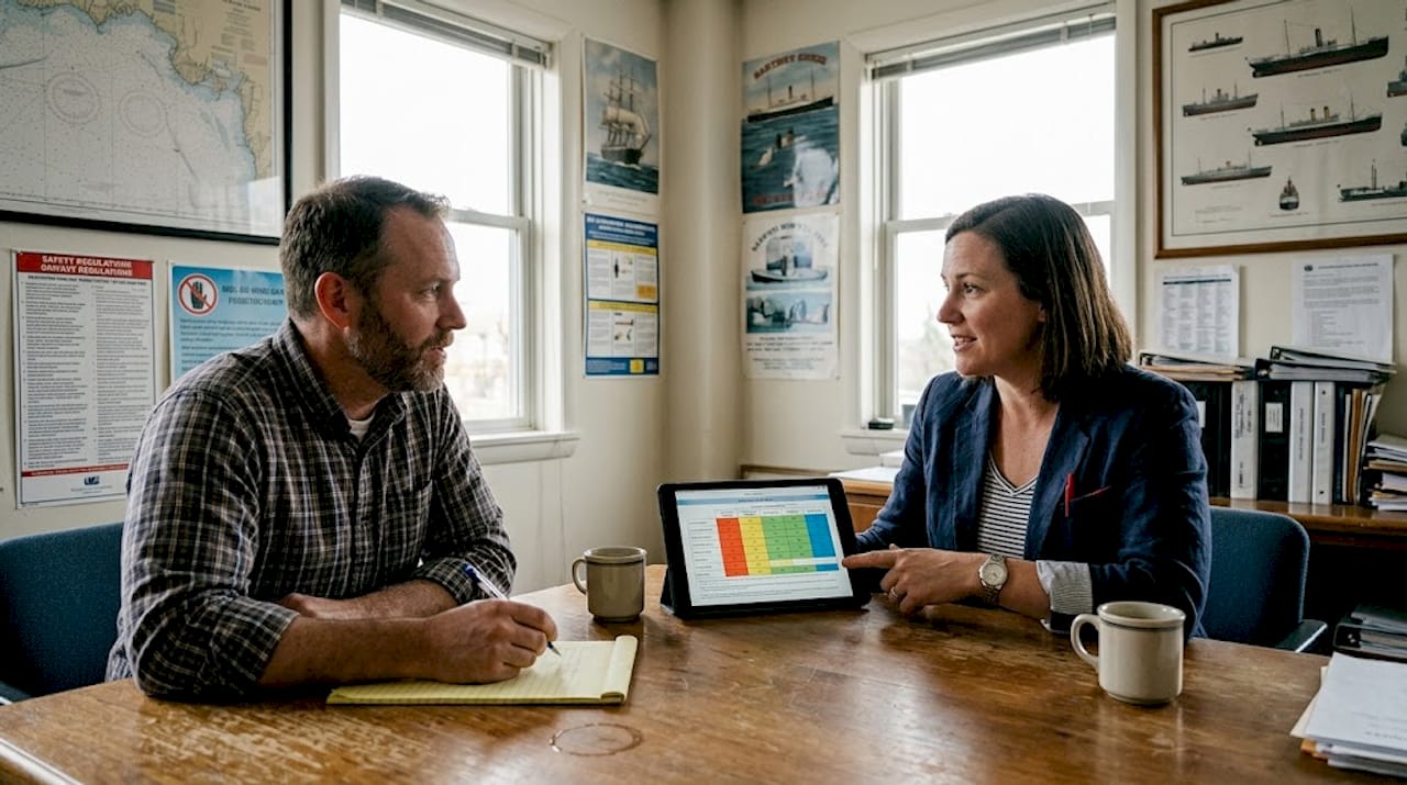 Marine insurance agent consulting vessel owner