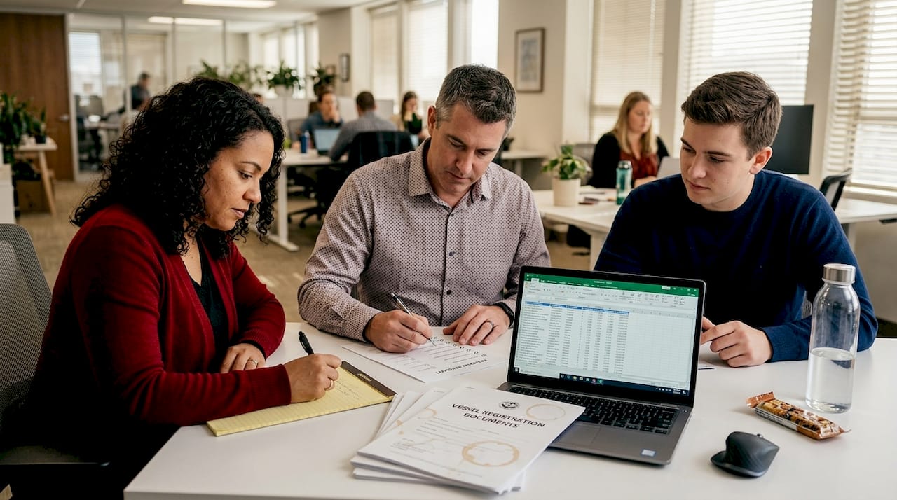Team cross-checks vessel registration forms