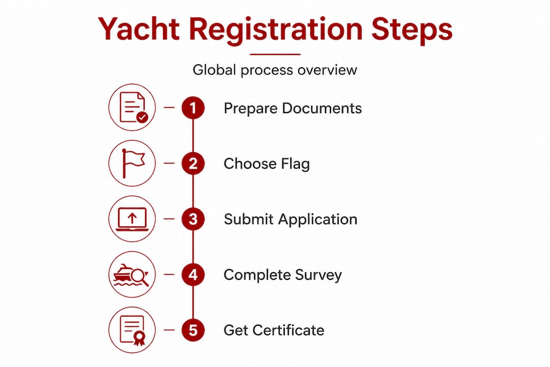 Five-step yacht registration process infographic