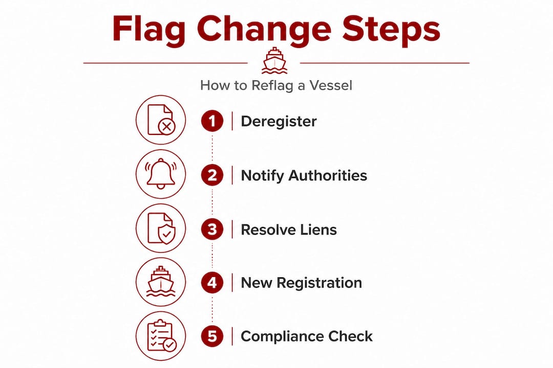 Infographic showing steps to change vessel flag