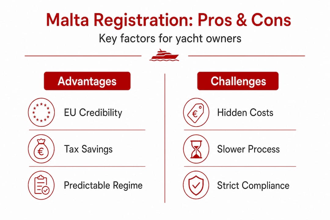 Infographic comparing pros and cons Malta registration