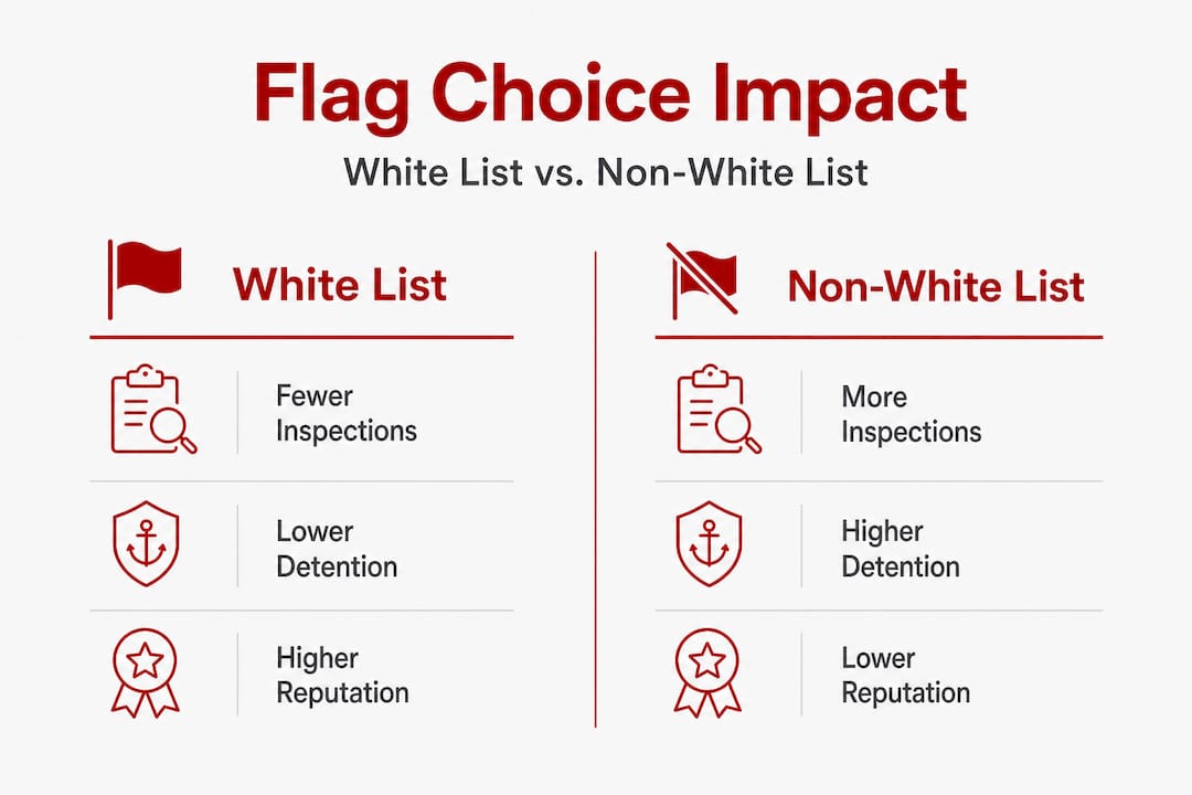 Infographic comparing white list and non-white list flags