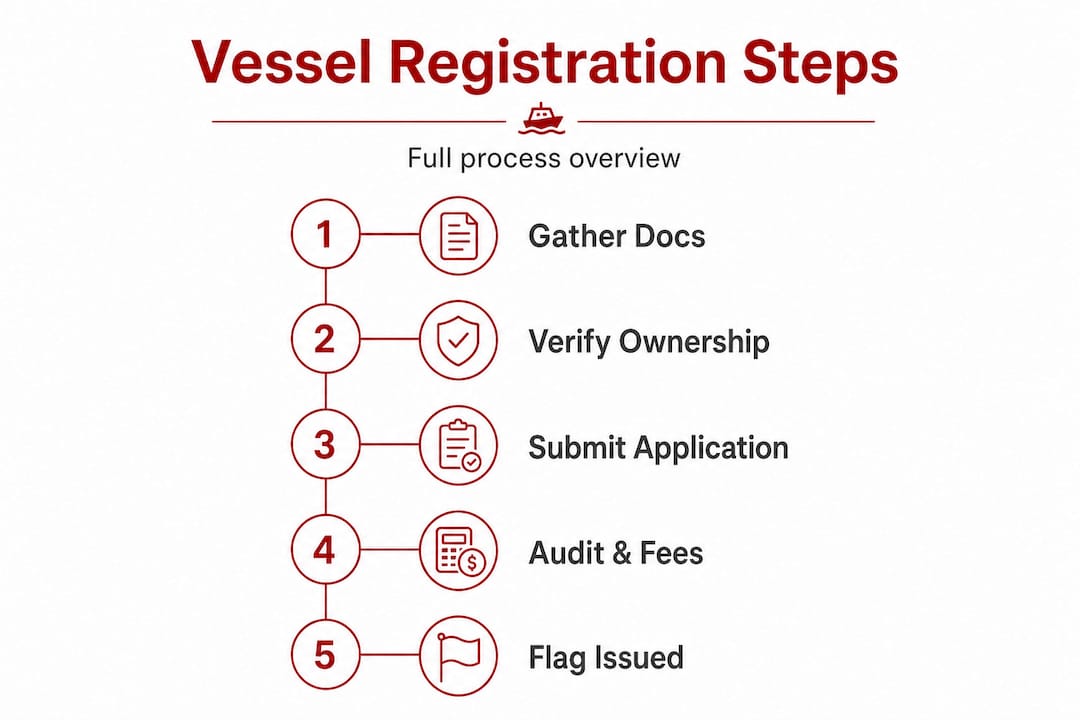 Step-by-step vessel registration flow infographic