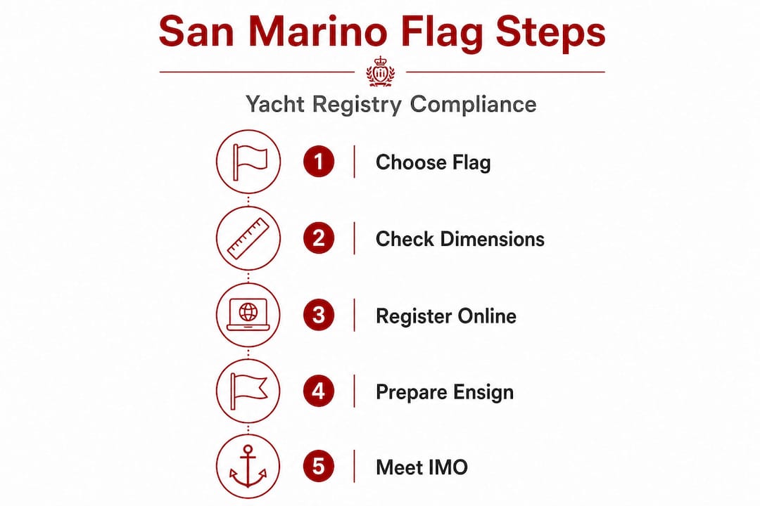Vertical step infographic showing yacht flag compliance process