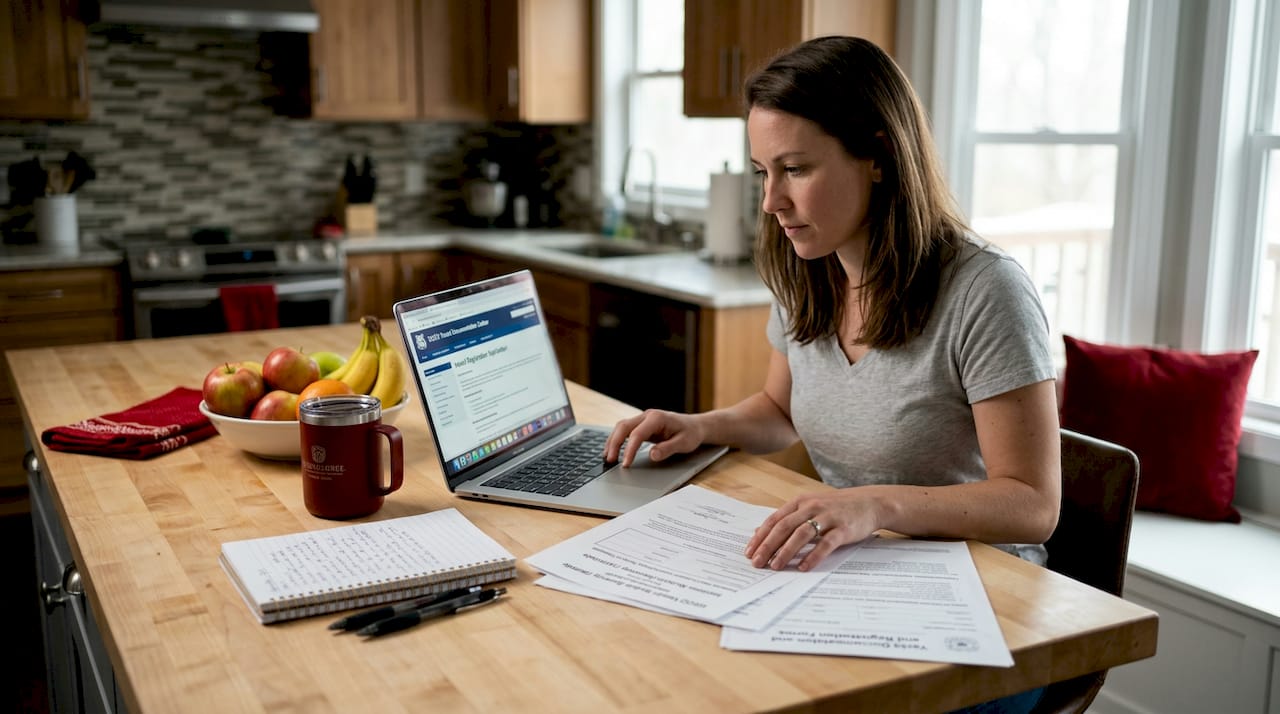 Woman updating yacht MMSI registration paperwork