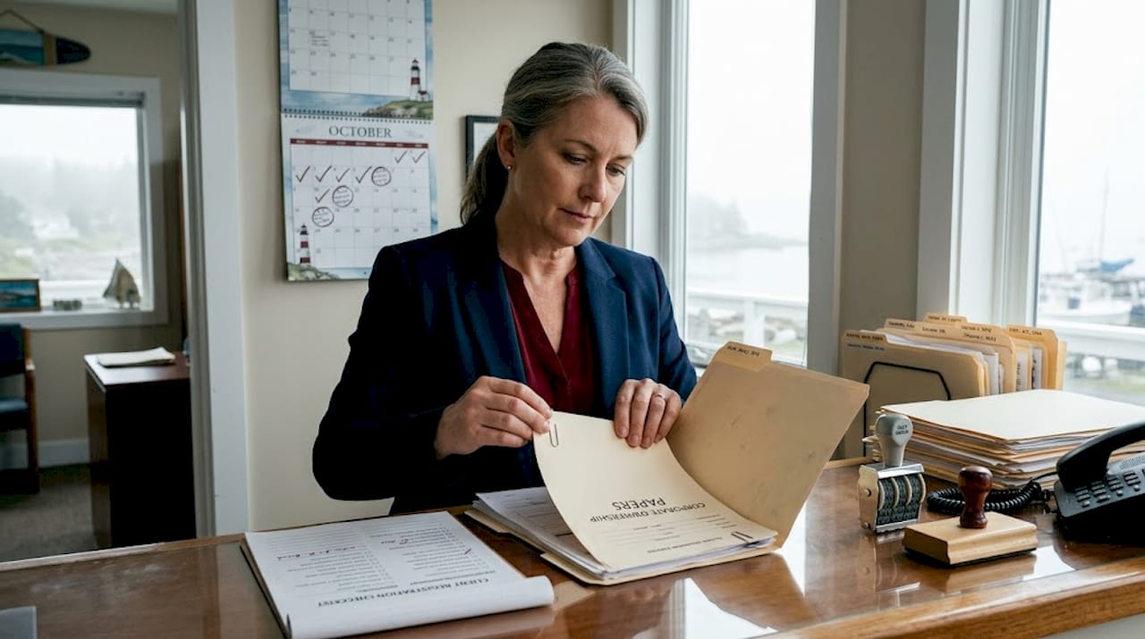 Assistant sorting corporate registration documents