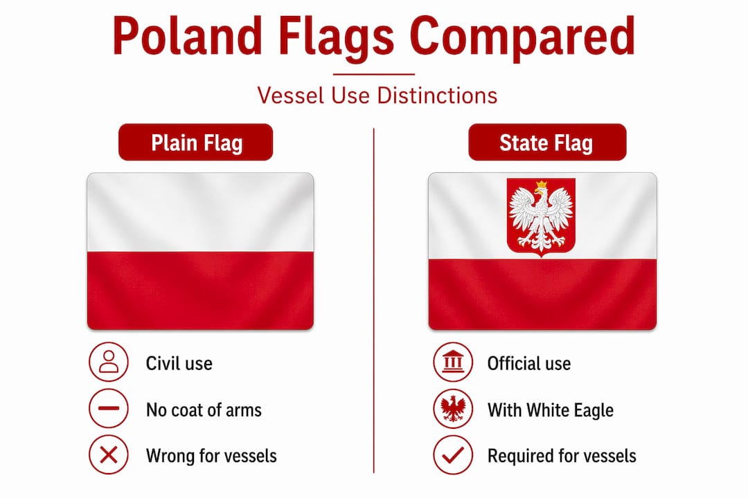 Infographic comparing plain and state Poland flags