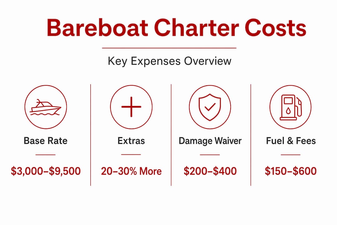 Infographic summarizing main bareboat charter costs