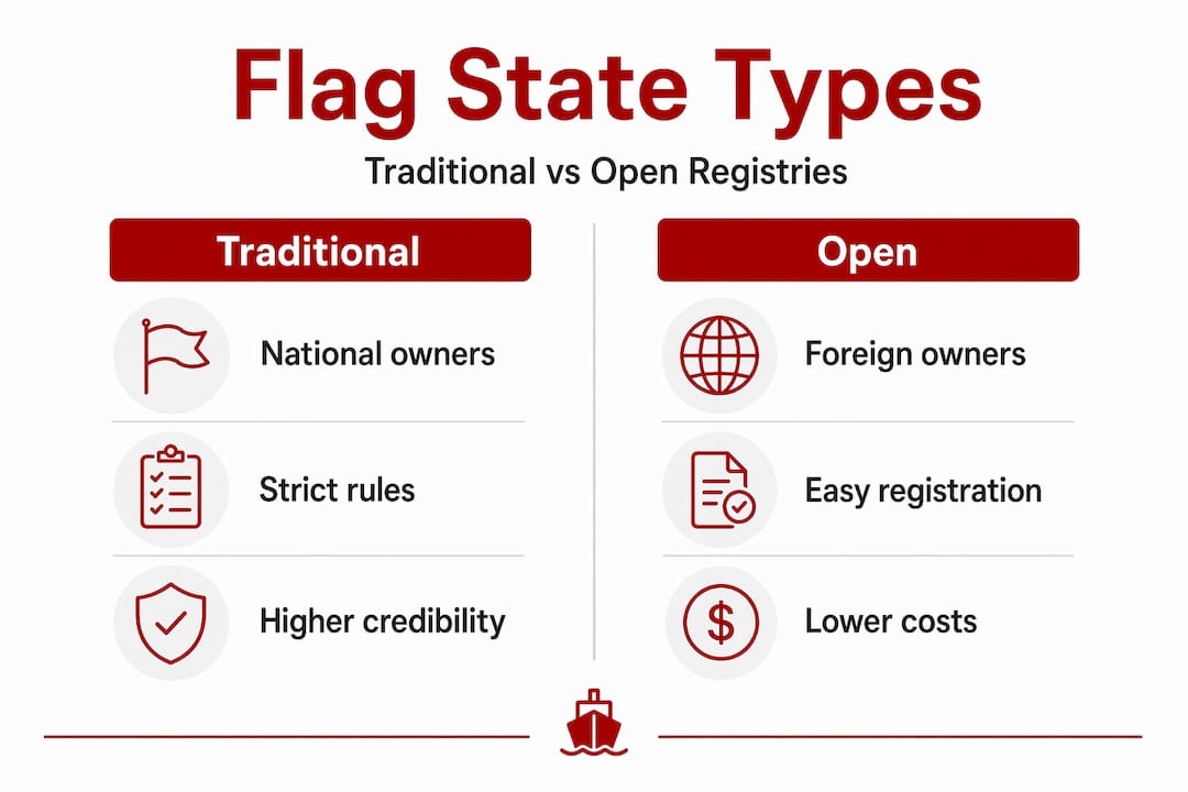 Infographic comparing traditional and open flag registries