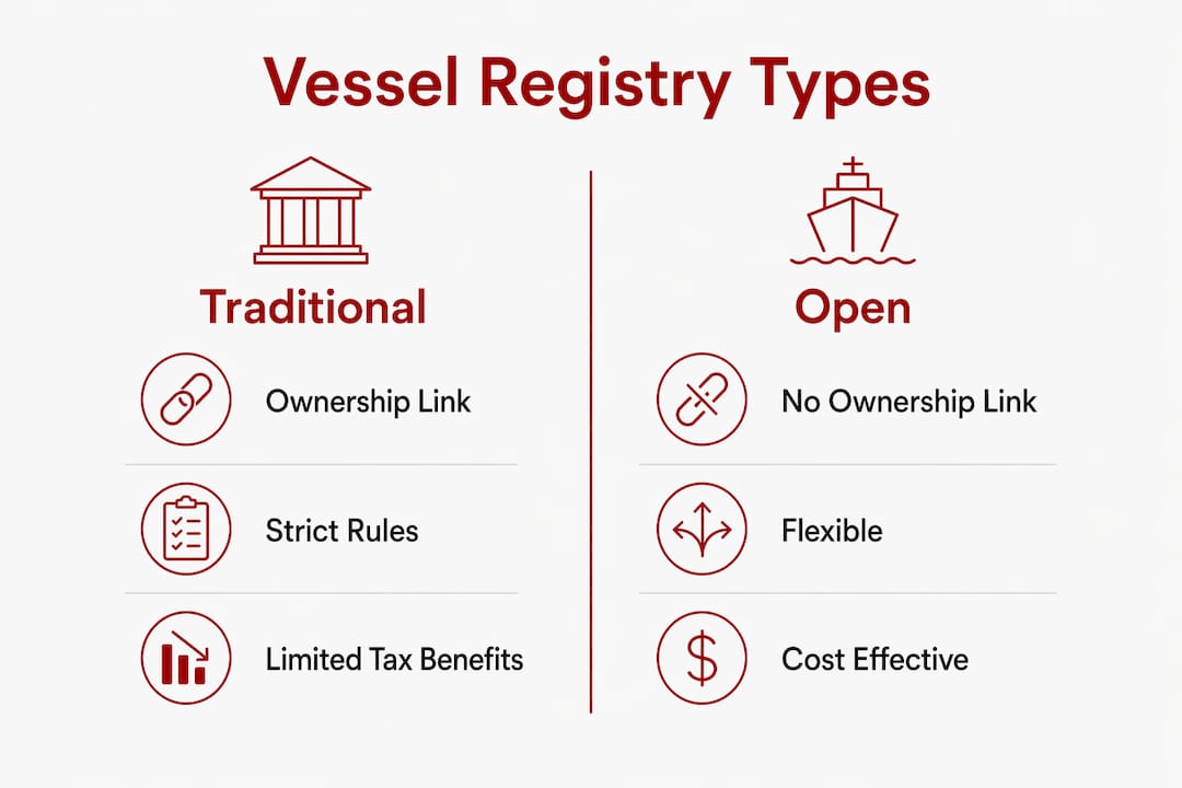 Infographic comparing traditional and open vessel registries