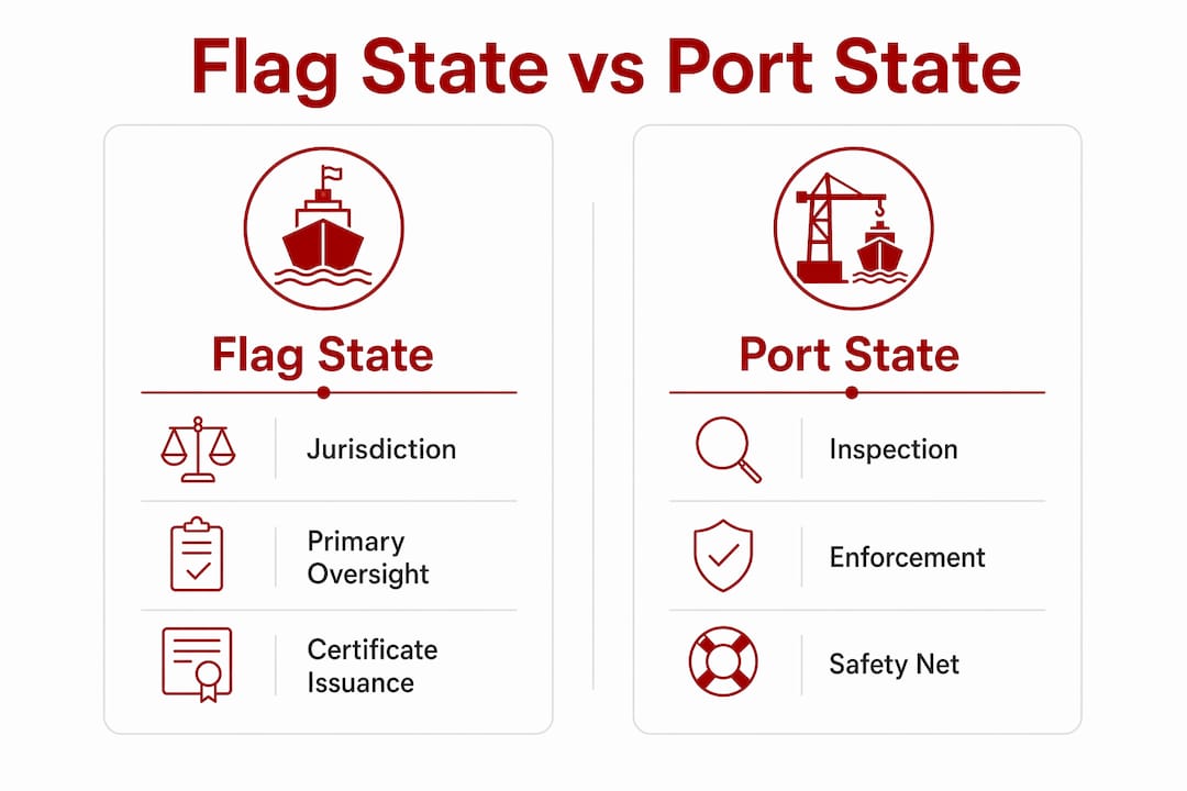 Infographic comparing flag state and port state controls