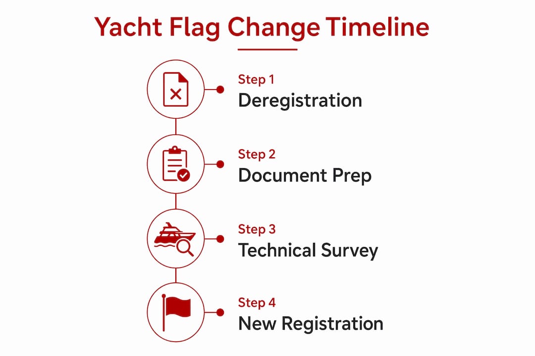 Infographic showing yacht flag change process steps