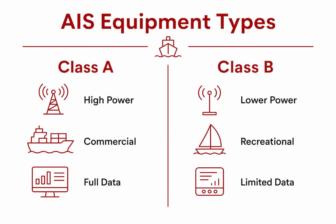 Infographic comparing Class A and Class B AIS equipment
