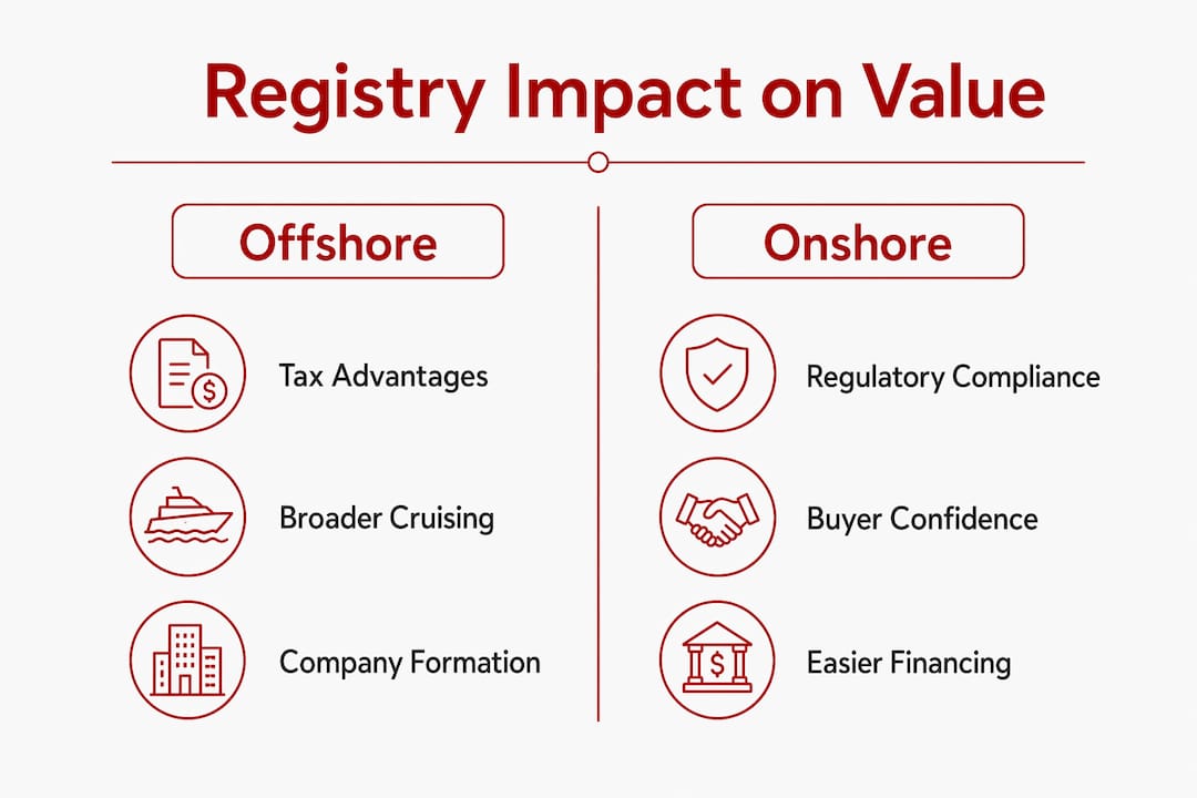 Infographic comparing offshore vs onshore yacht registry