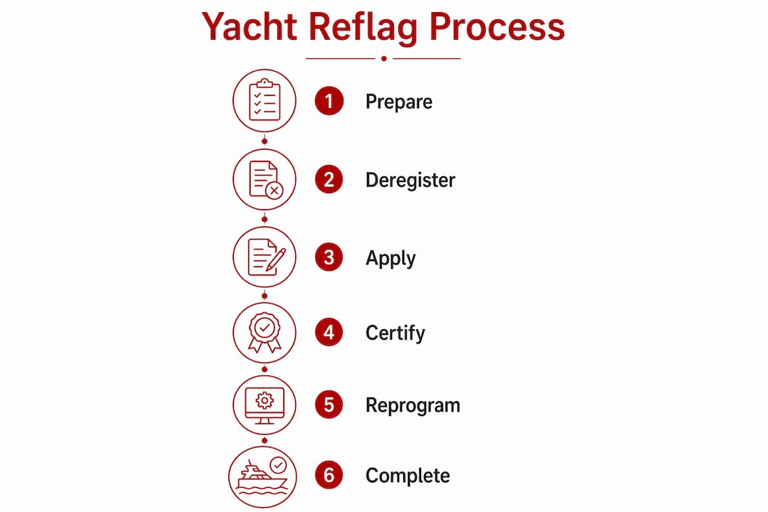 Infographic outlining yacht reflag process steps