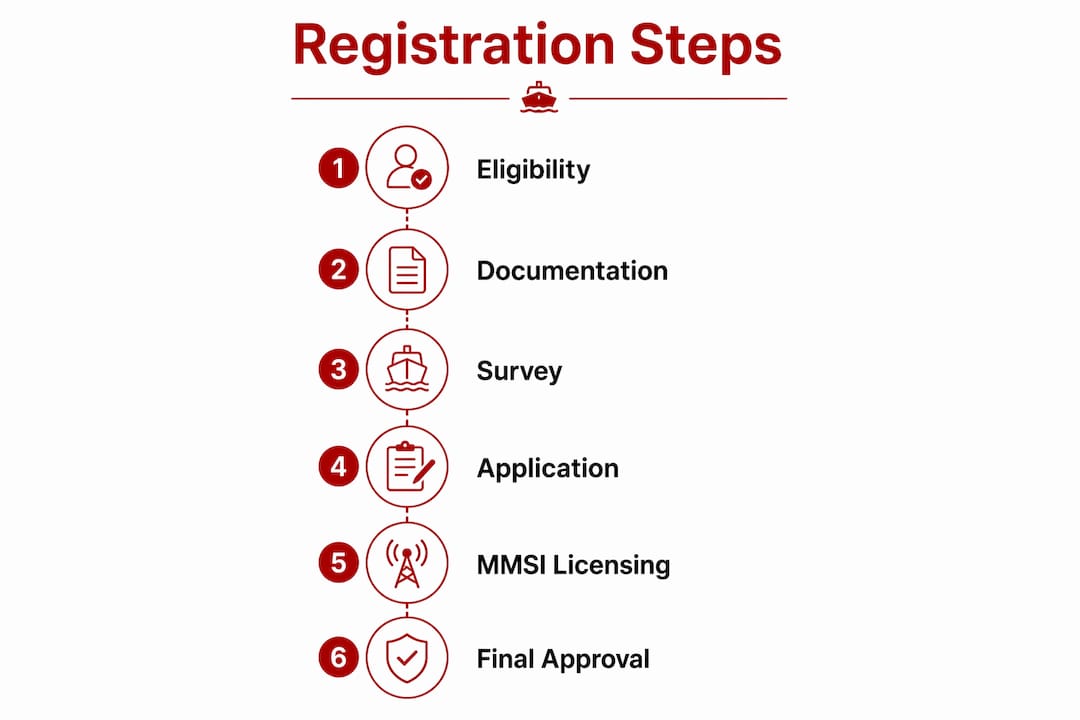 Infographic showing step-by-step boat registration process