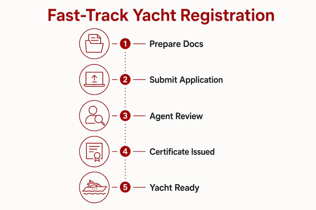 Infographic showing fast-track yacht registration steps