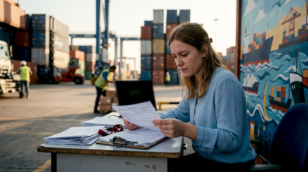 Logistics coordinator examining shipping documents