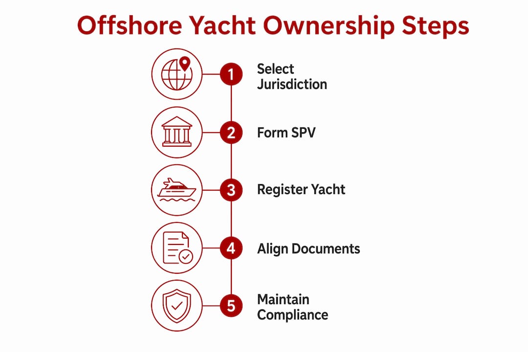 Infographic illustrating offshore yacht ownership process
