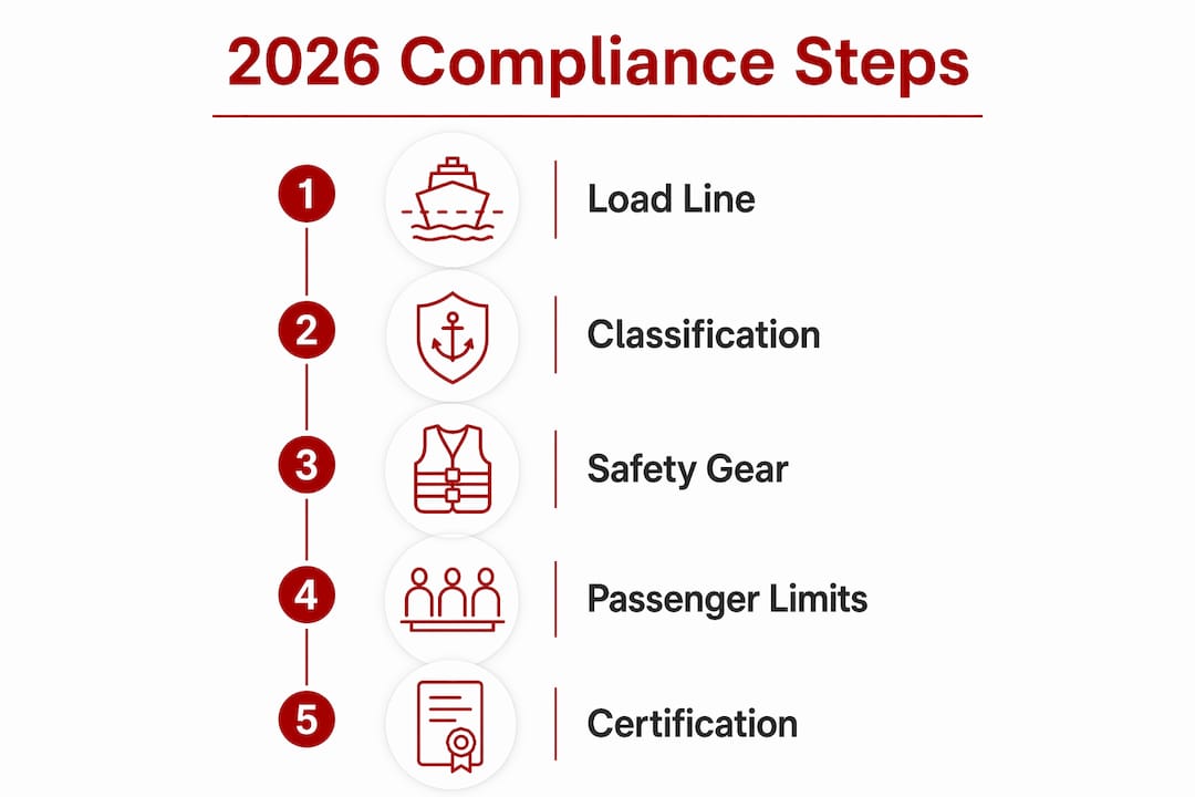 Infographic outlining 2026 Large Yacht Code compliance steps