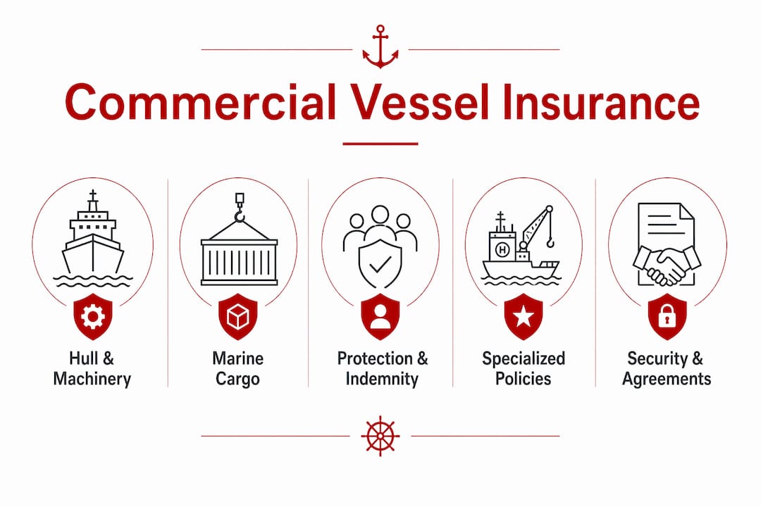 Infographic visualizing commercial vessel insurance types and coverage
