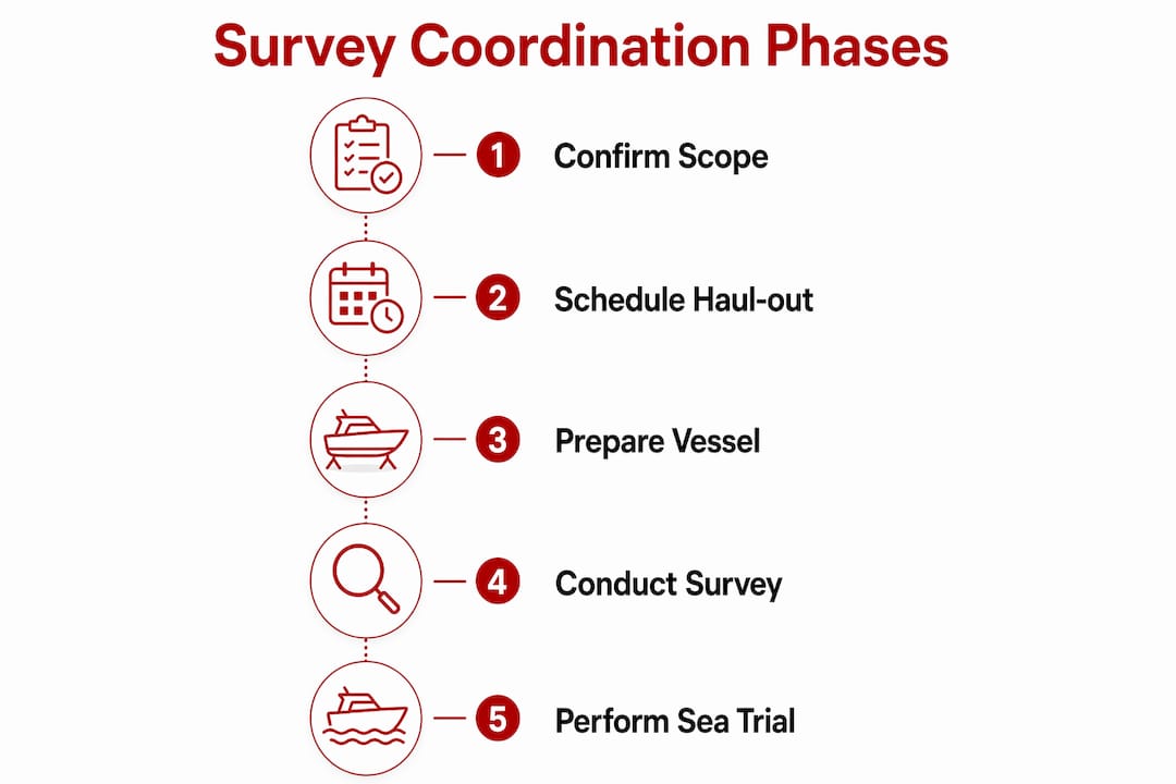 Infographic showing main phases of boat survey coordination