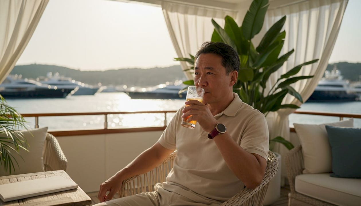Yacht owner reviewing flag benefits booklet
