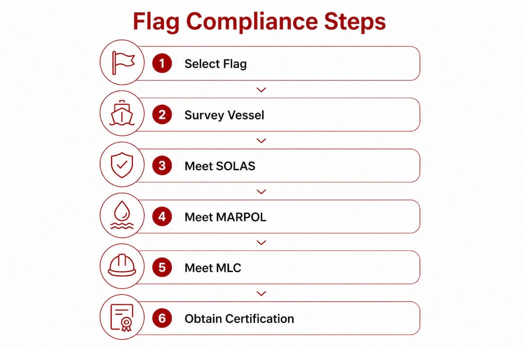 Infographic outlining maritime flag compliance steps