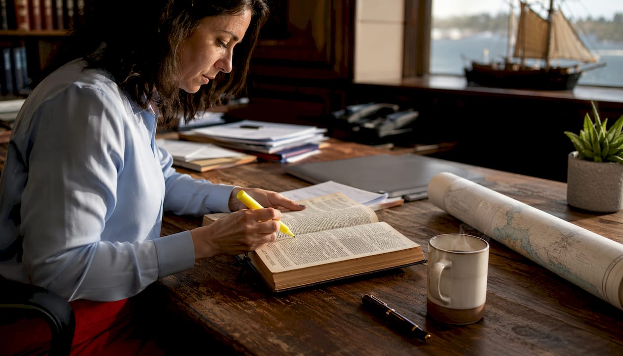 Hands marking vessel age legal thresholds in law book