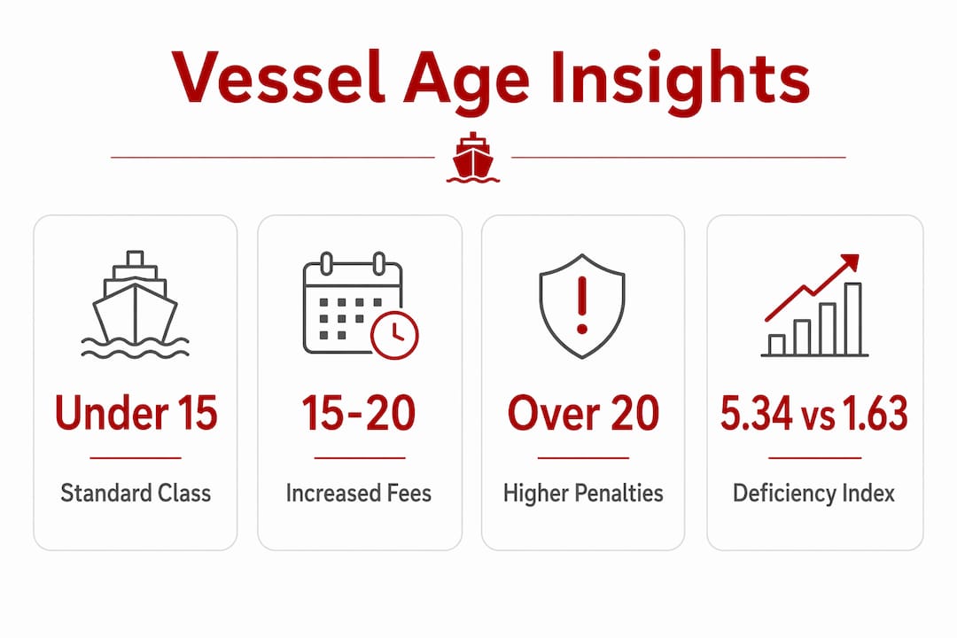 Infographic showing vessel age related registration statistics and classifications