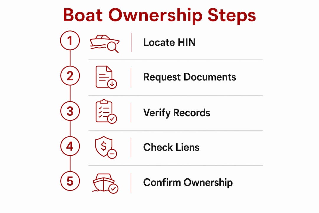 Infographic showing steps to verify boat ownership