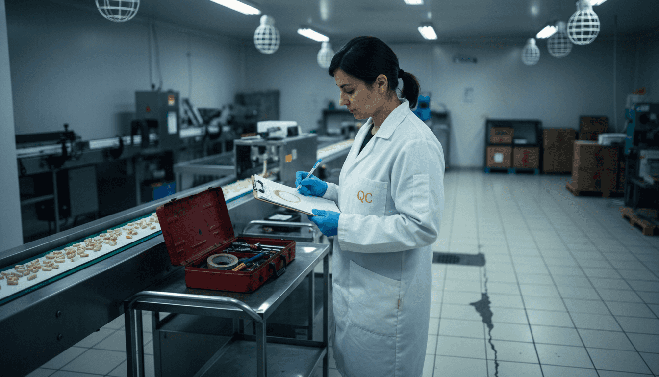 Lab worker inspecting supplement production quality